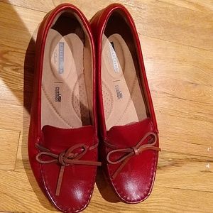 Red Clarks driving moccasins, US size 9